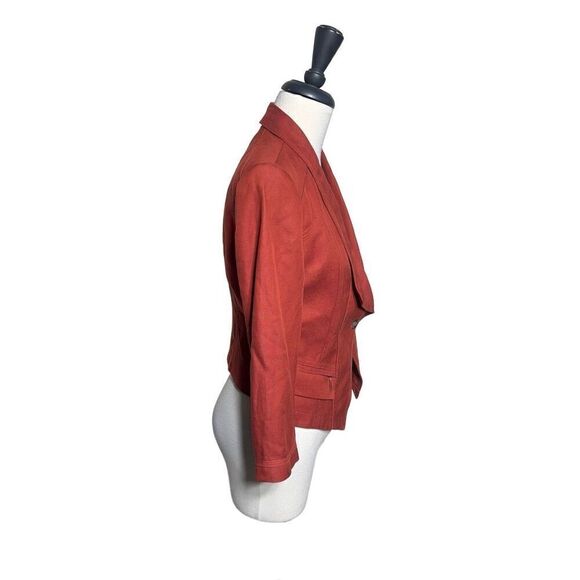 White House Black Market Rust Linen Long Sleeve Cropped Jacket Size 0 - Picture 2 of 4